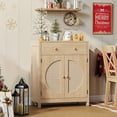 thumbnail image 6 of Holliwill Rattan Buffet Cabinet Sideboard with Drawer & Door, Farmhouse Storage Cabinet Coffee Bar for Dining Room Living Room Kitchen Entryway, Natural Oak, 6 of 14