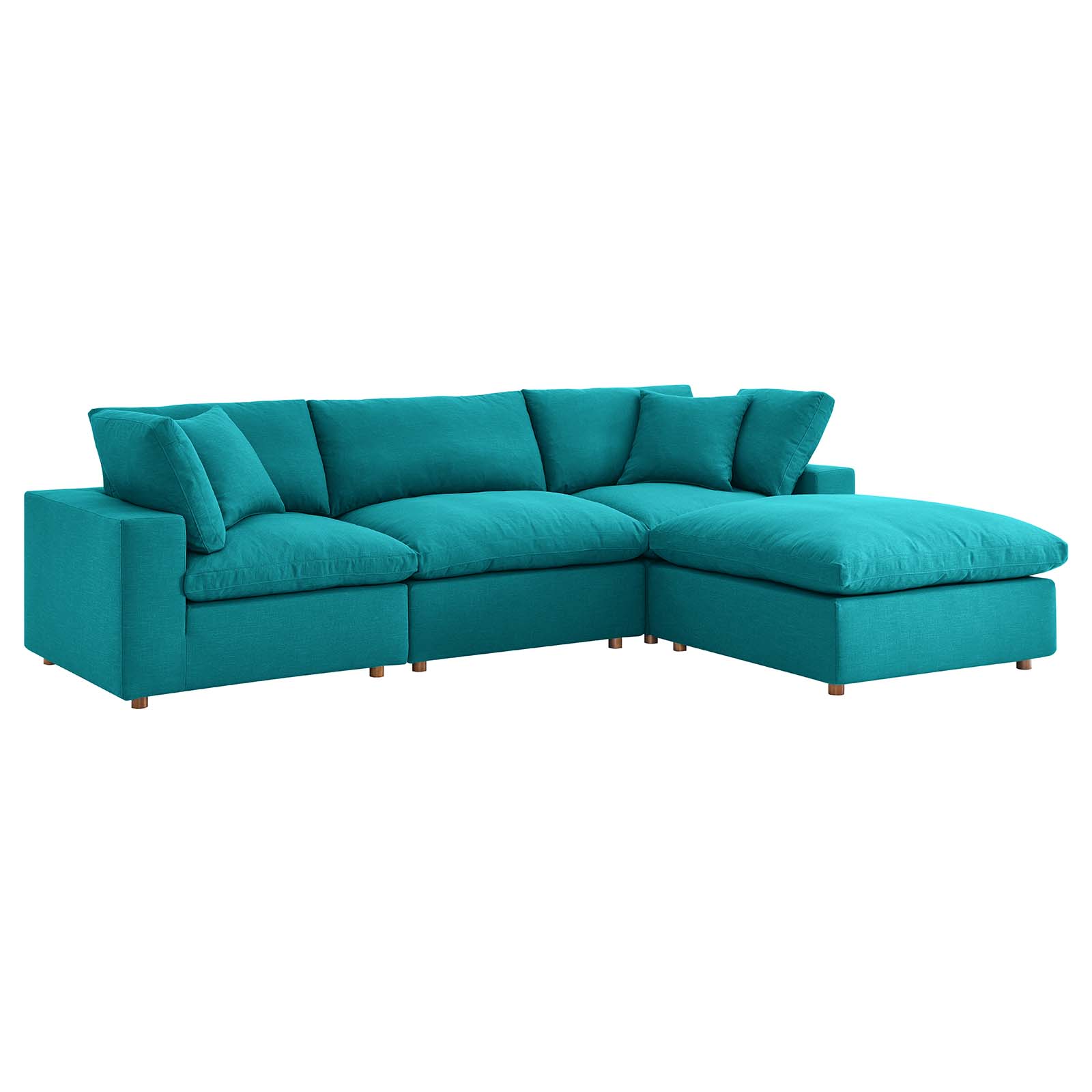 Modway Commix 4-Piece Fabric Down Filled Sectional Sofa Set in Teal - image 2 of 10