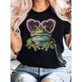 thumbnail image 1 of Valentine's Day Frog and Heart Print T-Shirt, Round Neck Short Sleeve Casual Top for Women, ValentinCamisetas para mujer, lindas camisetas con estampado gráfico, de manga corta, estilo casual, para ve, 1 of 5