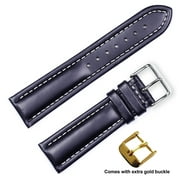 deBeer brand Breitling Style Oil Tanned Leather Watch Band (Silver & Gold Buckle) - Black 18mm