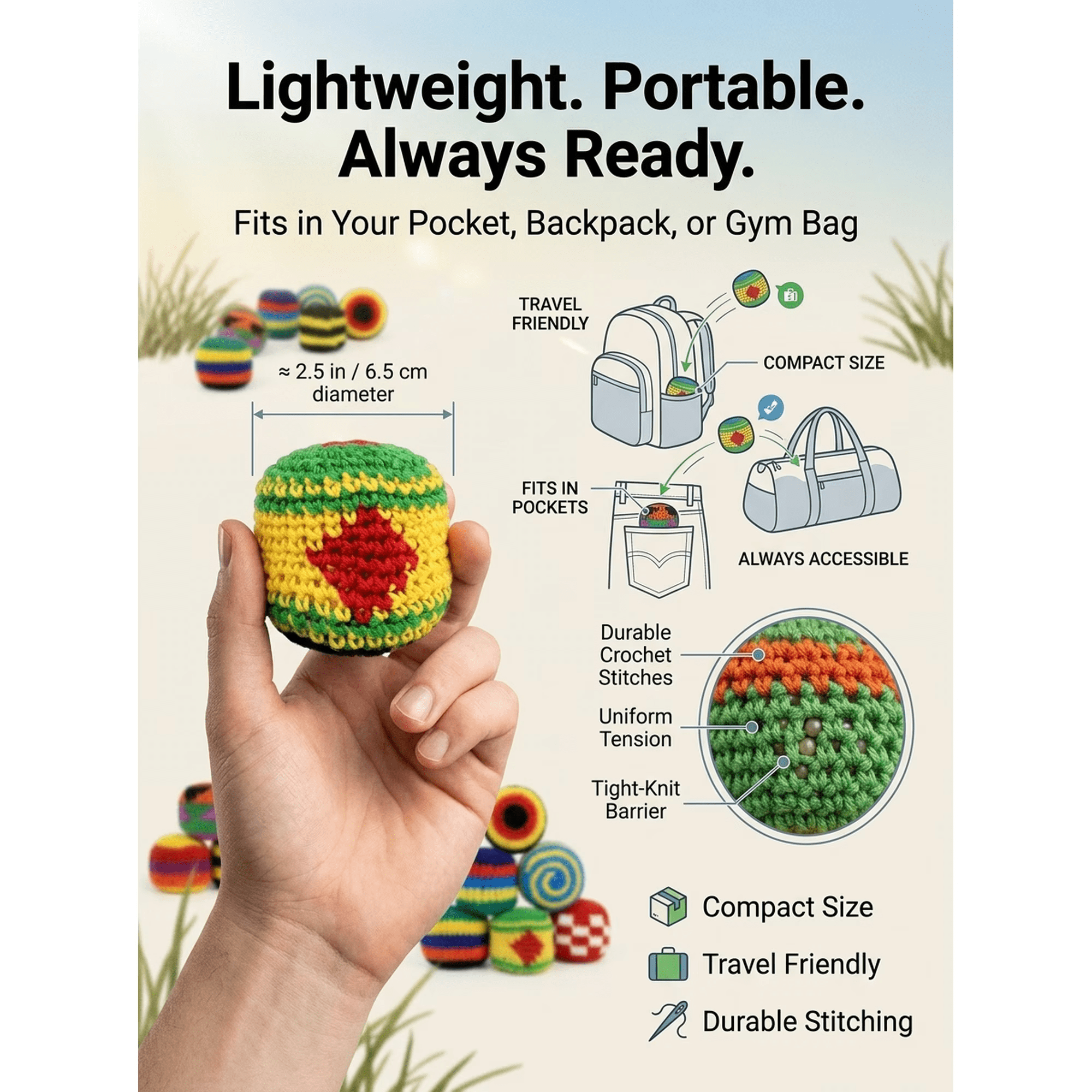 3/6/9/12PCS Hacky Sacks for Adults & Kids, Footbag Sand Filled Sack Ball Set, Professional Knit Foot Bag Bulk Pack for Juggling, Kicking & Outdoor Games