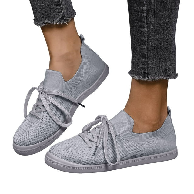 Espadrilles Mode Basses en Tricot pour Femmes, Automne, Extensibles, à Lacets, à Enfiler, Chaussures Plates de Marche Décontractées