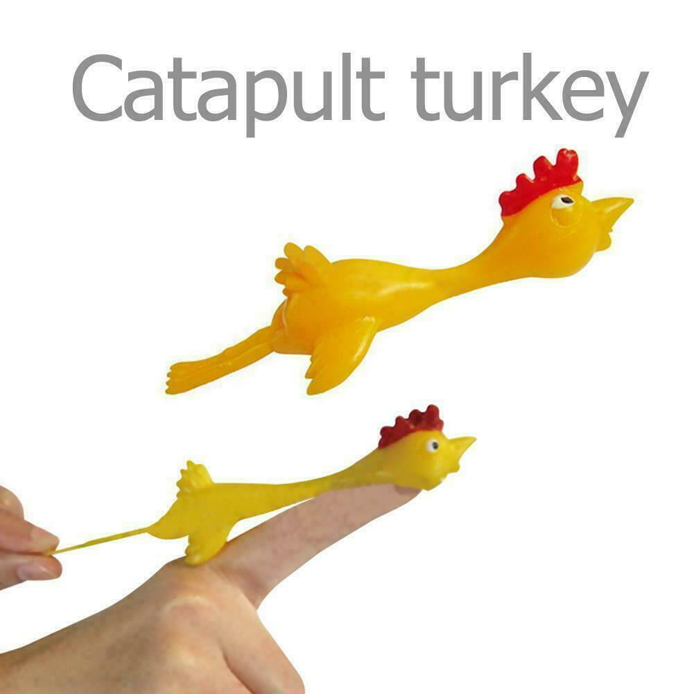 1-100X Sticky Flying Rubber Chicken Stretchy Turkey Finger Slingshot Kids Toys 