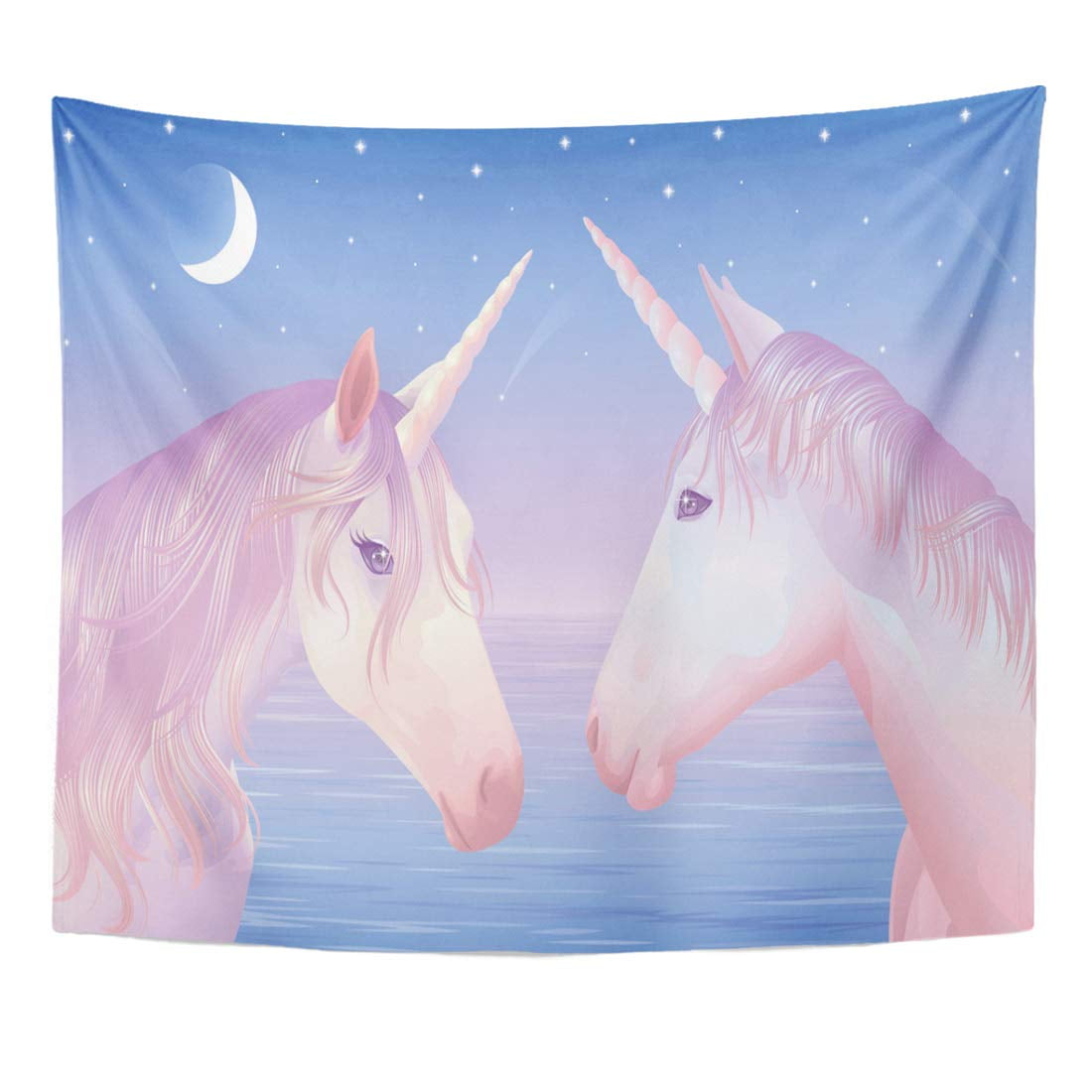 ZEALGNED Horse Blue Unicorn Two Magic Unicors on Beautiful Sunset Wall