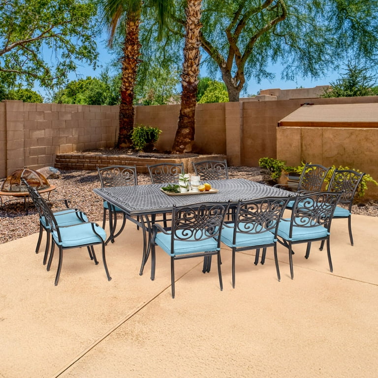 Hanover Traditions 11-Piece Aluminum Outdoor Dining Set, Blue