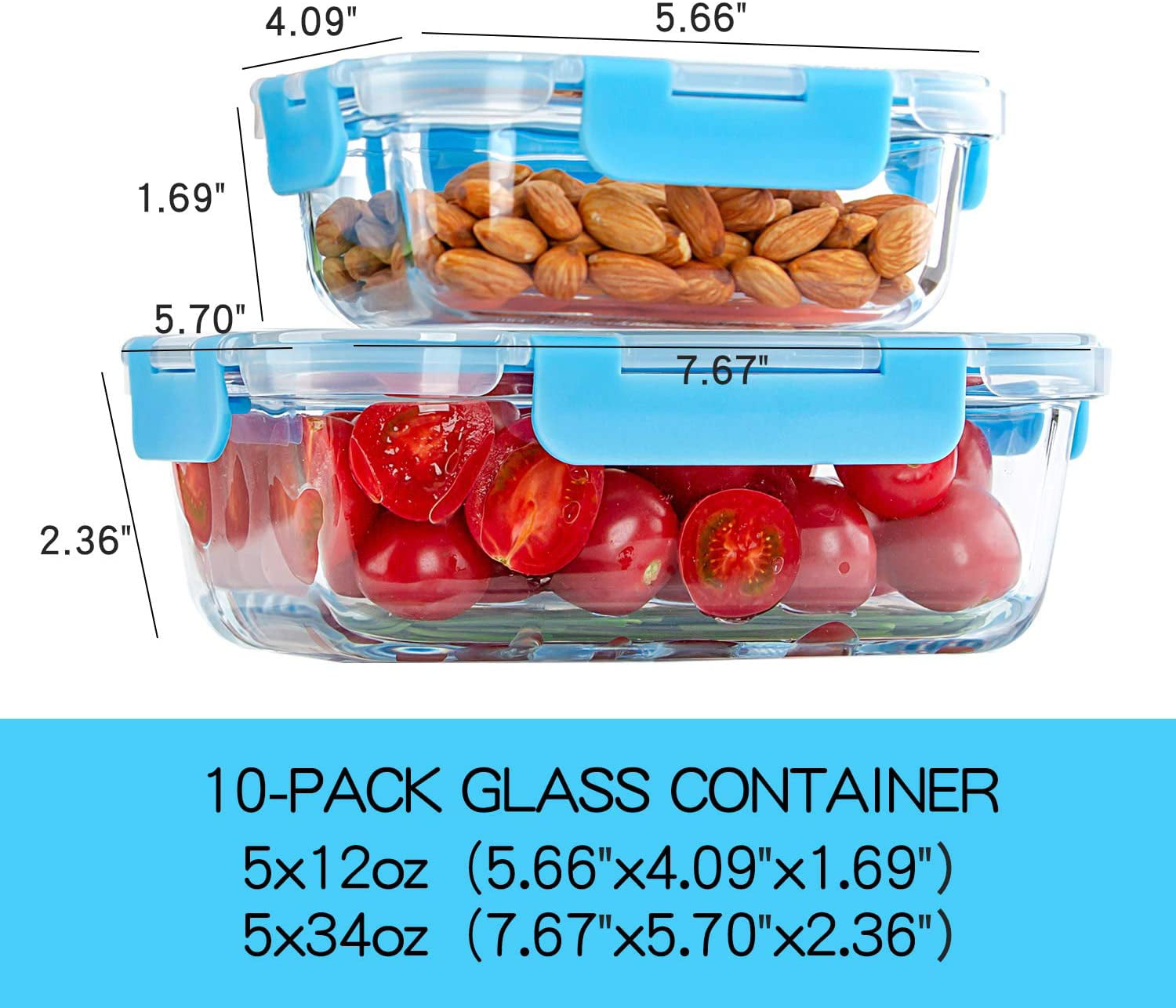 Set of 10 Glass Food Storage Container Meal Prep With Lids Tupperware On  The Go