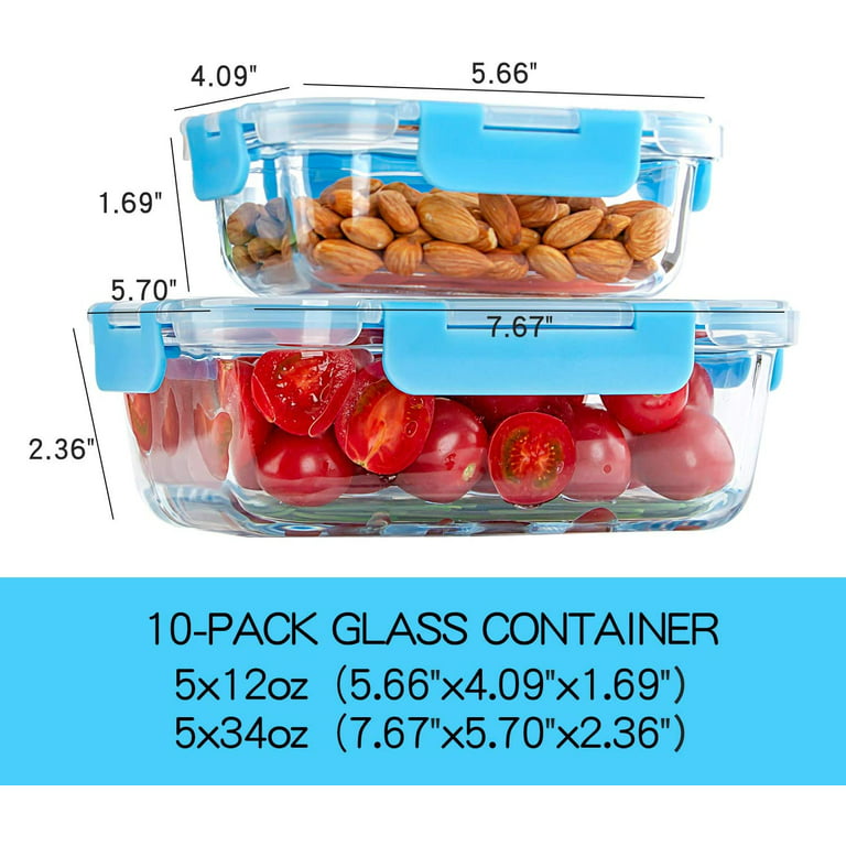 UMEIED 10-PACK Glass Food Storage Containers Set with Airtight