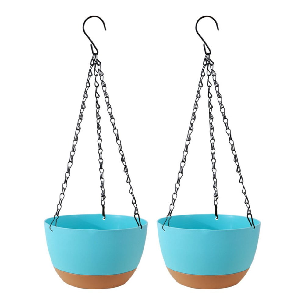 2 Pack Hanging Planters 20.5Cm With 51Cm Chains Self Watering Drainage Holes