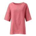 thumbnail image 4 of WIZUTIZ Tops for Women up to 30% Off Comfy Pure Colour Elegant Tshirts Ladies Holiday Beach V-Neck Blouse Linen Short Sleeve Tops Basic Ultra Soft T-shirt Oversize Retro Solid Tee Shirts Pink XXXX, 4 of 4