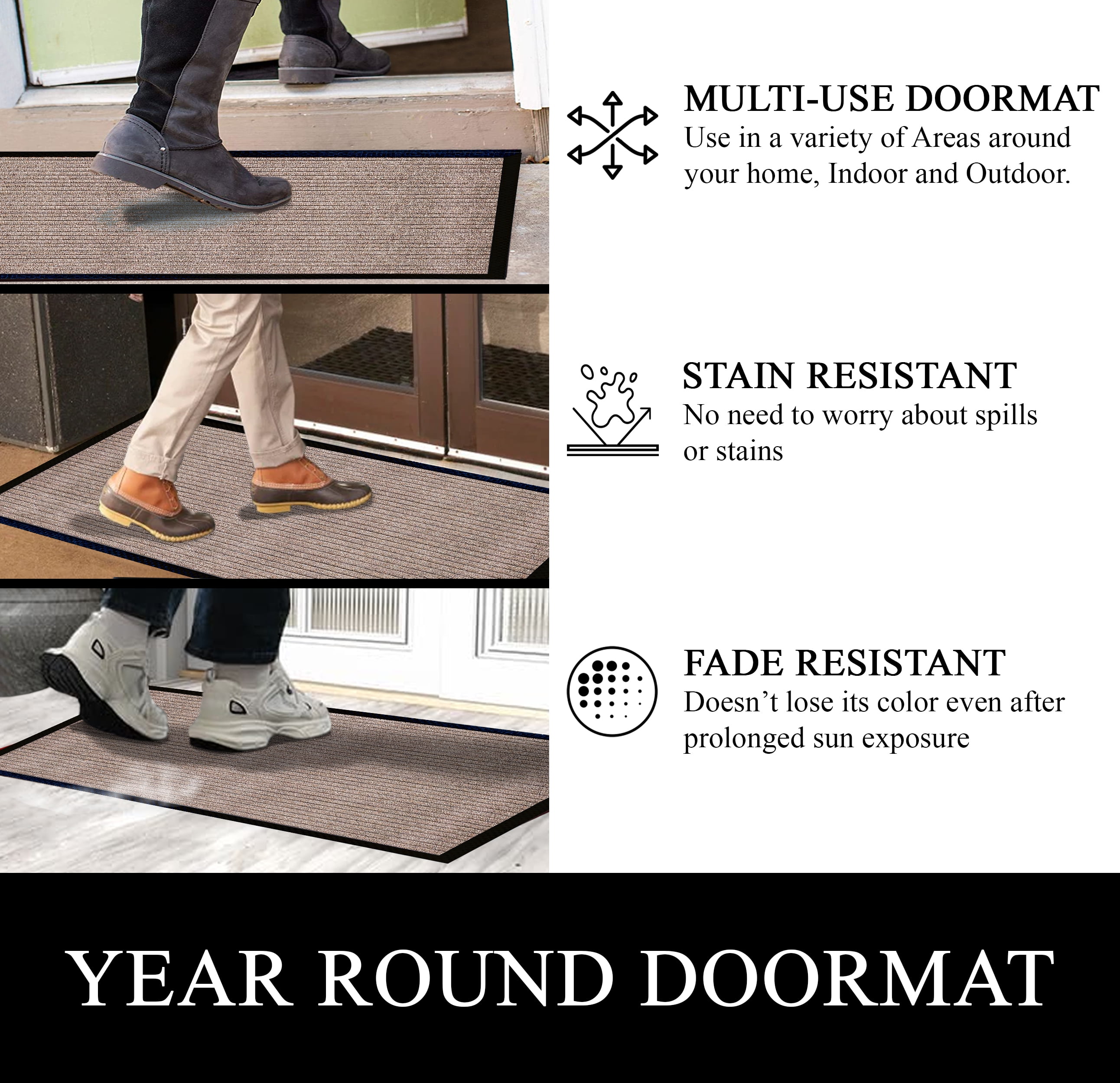 A1HC Indoor Outdoor Mat, Front and Back Entrance Welcome Mats, Front Door Patio Mats 24x36 Inches, Non-Slip Easy Clean Entrance Washable Large Size Doormats, Beige Stripe
