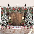thumbnail image 4 of 8x6FT Christmas Backdrop Xmas Rustic Barn Wood Door Background Xmas Tree Snow Gift Holiday Party Decorations, 4 of 6