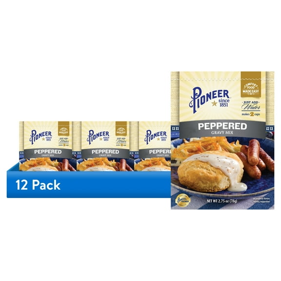 (12 pack) Pioneer Peppered Gravy Mix, 2.75 oz - Smooth Gravy for Meats and Biscuits, Contains No Allergens