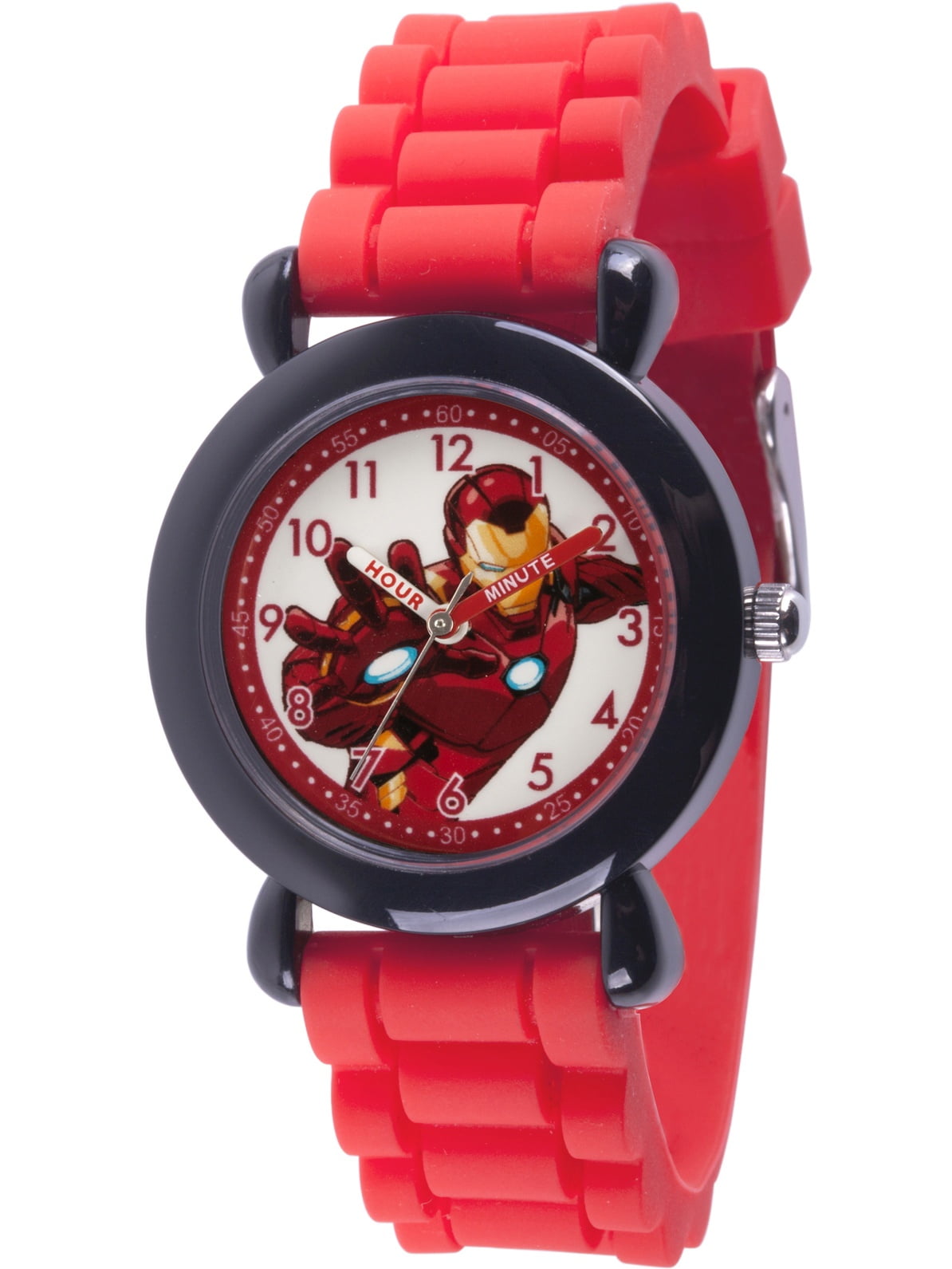 Avenger Assemble America Boys' Black Plastic Time Teacher Watch, Red Silicone Strap