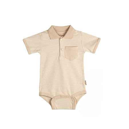 Collar Onesie - Eotton Certified Organic Cotton Baby Bodysuit in Light Brown with Collar - Small (3-6 Months)