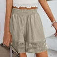 thumbnail image 5 of Ladies Shorts Summer Solid Boho Cutout Design Casual Linen Shorts High Waist Wide Leg Shorts Beach Vacation Ready Women Running Shorts Khaki XL, 5 of 7