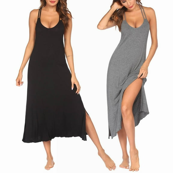 Aboser Womens Long Modal Nightgown High Side Slits Sleepwear Dress Breathable Soft Sleeveless Loungewear Halter Neck Chemise Nightshirts