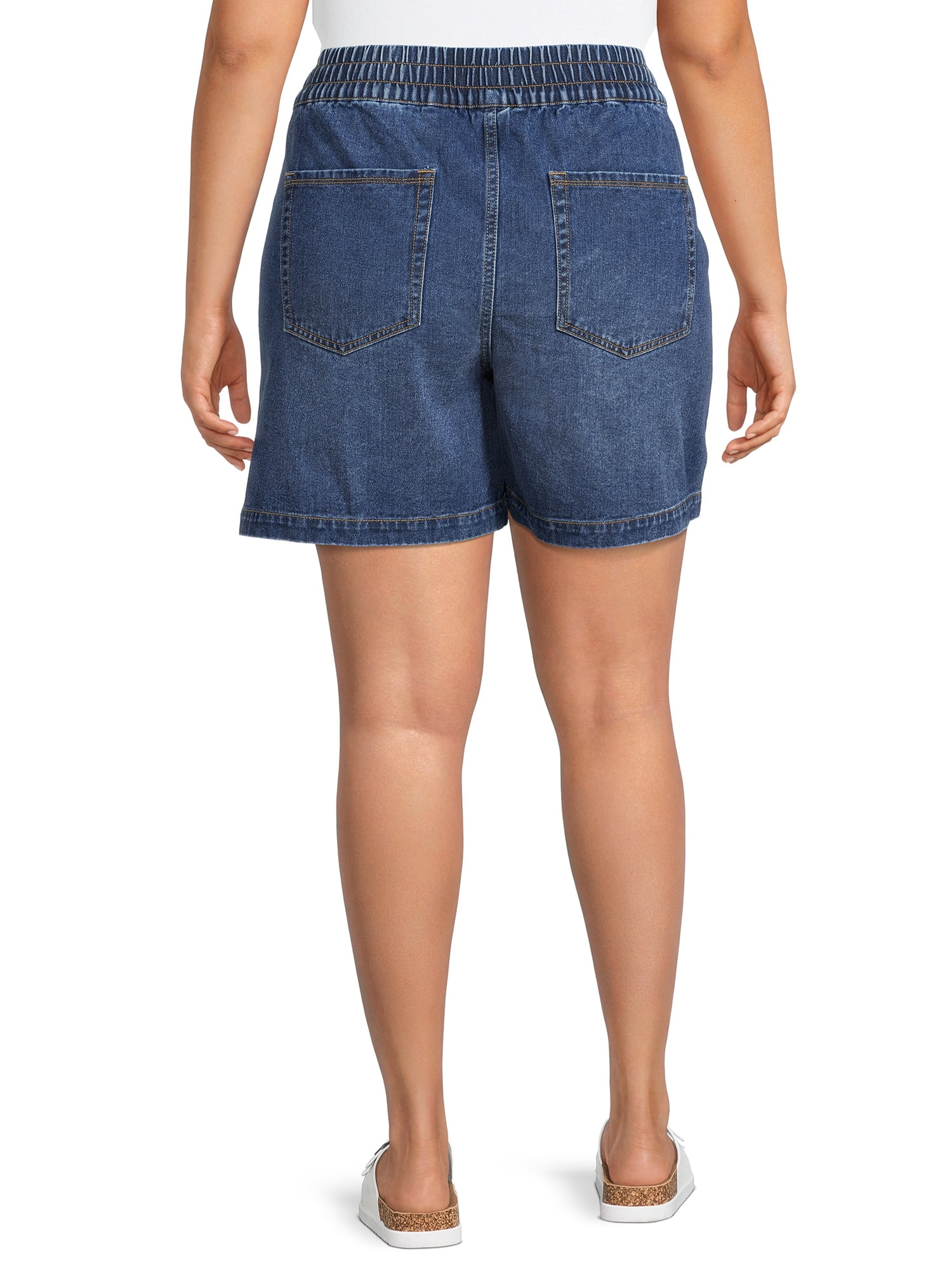 Terra & Sky Women's Plus Size Slouchy Pull-On Denim Shorts