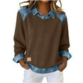 thumbnail image 5 of DAFPZW Sweatshirt for Women Denim Print Patchwork Pullover Button Lapel Collar Long Sleeve Shirt Casual Lightweight Tops, 5 of 9