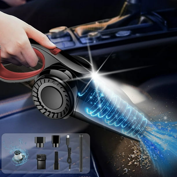 Fiudx Aspiradora de Mano Inalámbrica, Alta Potencia de Succión de 120 W, Luz Led para Rincones Oscuros, para Coche, Hogar, Oficina, Funcionamiento Silencioso, Diseño Compacto, Carga Usb, Tamaño de 35
