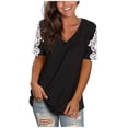 thumbnail image 2 of Patlollav Womens Plus Size Lace Short Sleeve V-Neck T-Shirt Loose Casual Summer Tee Tops, 2 of 6