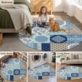 thumbnail image 5 of Bohemia Floral Round Area Rug 3Ft Washable Small Circle Rugs for Kitchen Entryway, Retro Mediterranean Texture Patchwork Blue Non-Slip Carpet Floor Mats Indoor Outdoor Carpet Runner Home Decor, 5 of 8