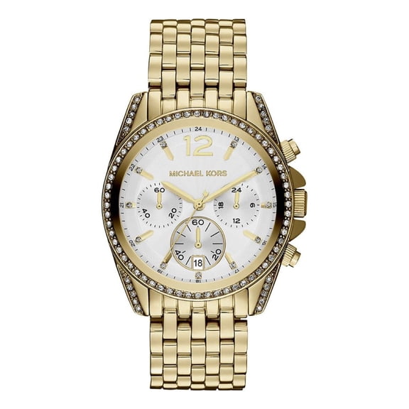 MK5835 Womens Pressley Mid-Size Golden Stainless Steel Chronograph Glitz Watch
