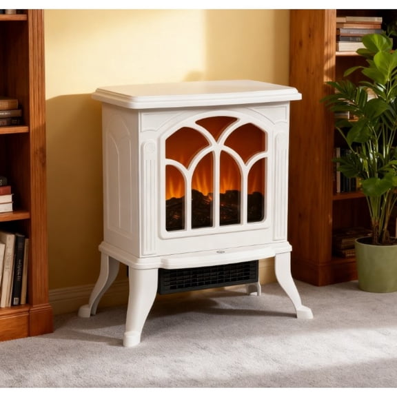 Freestanding Electric Fireplace Stove Heater, Realistic Logs And Flame Effect, 750W‑1500W Indoor Warmer, 14.75" W x 9" D x 17.25" H