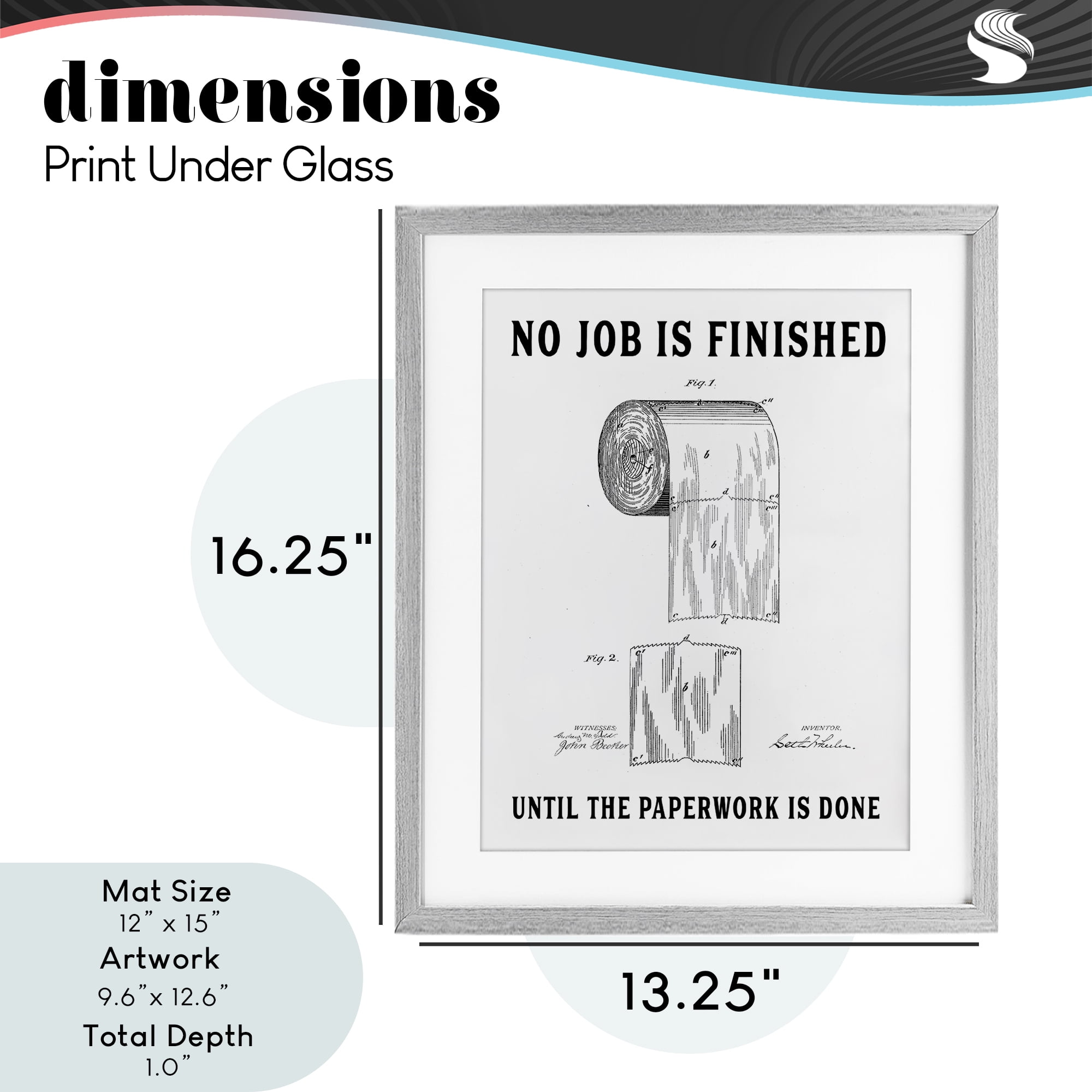 No Job Finished Toilet Paper Gray Framed Print Under Glass, design by Lettered and Lined
