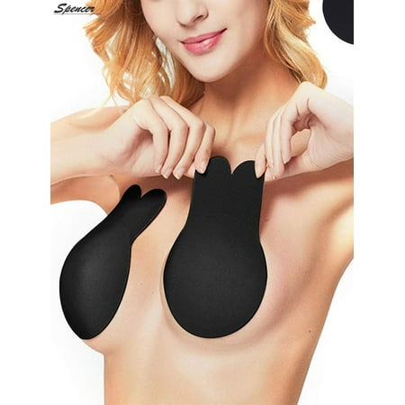 Spencer Women's Push Up Strapless Backless Bra Reusable Self Adhesive Invisible Silicone Sticky Bra Nipple Covers 