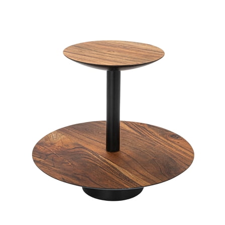 Creative Co-Op Round Acacia Wood 2-Tier Tray with Metal Stand, Natural and Black