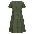 thumbnail image 4 of SnnmBlm Women's Casual V Neck Buttons Down Front Short Sleeve Loose Fit Midi Dress Army Green 4XL, 4 of 6