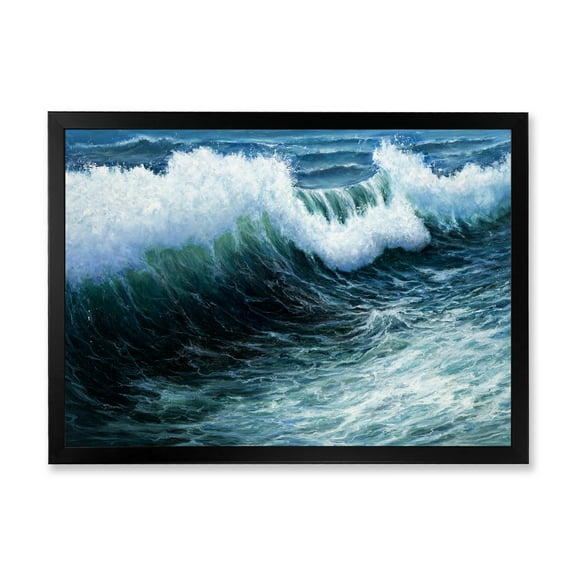 Designart 'The Ocean With Storm Waves' Nautical & Coastal Framed Art Print