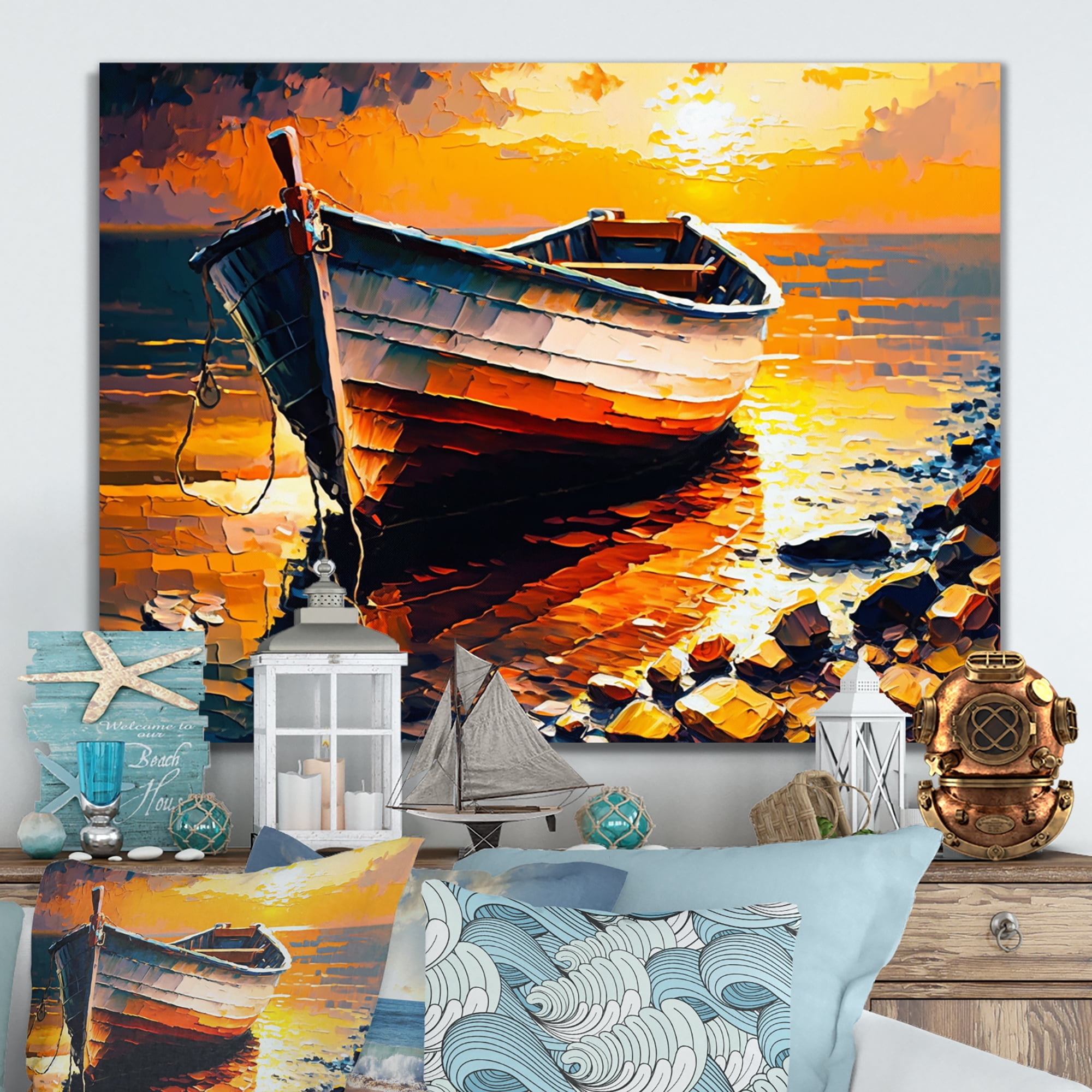 Designart Boat On Shore II Canvas Wall Art