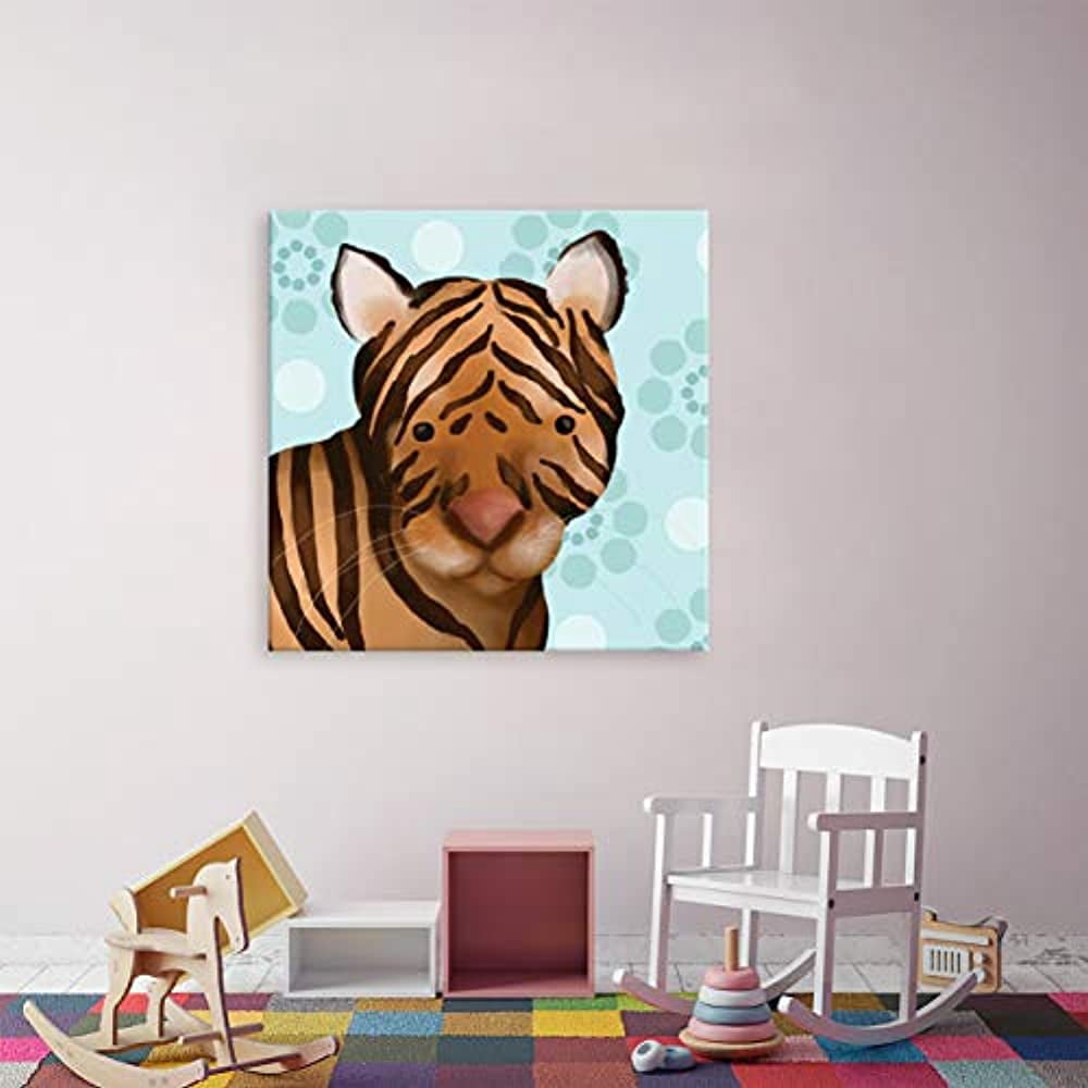 Oopsy Daisy's Aaron the Tiger Blue Canvas Wall Art, 10x10