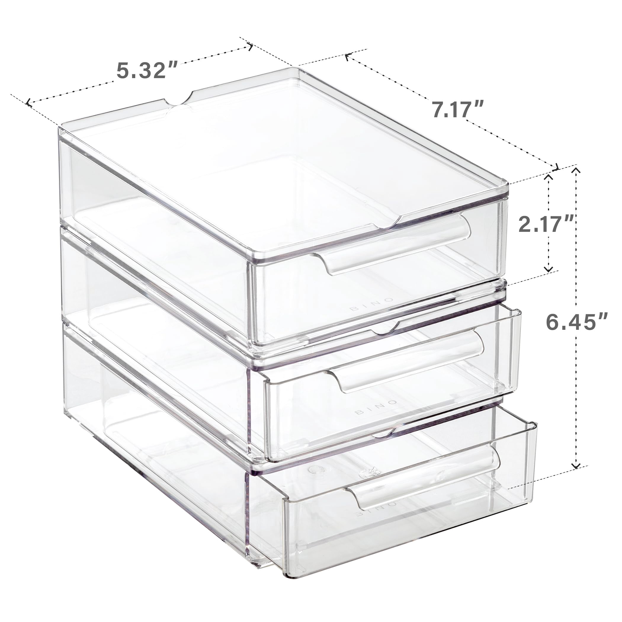 Clear Stackable Storage Drawers Small 3 Pack Durable Plastic Organizer with Built-In Handles Modular Acrylic Organizer Drawer Set