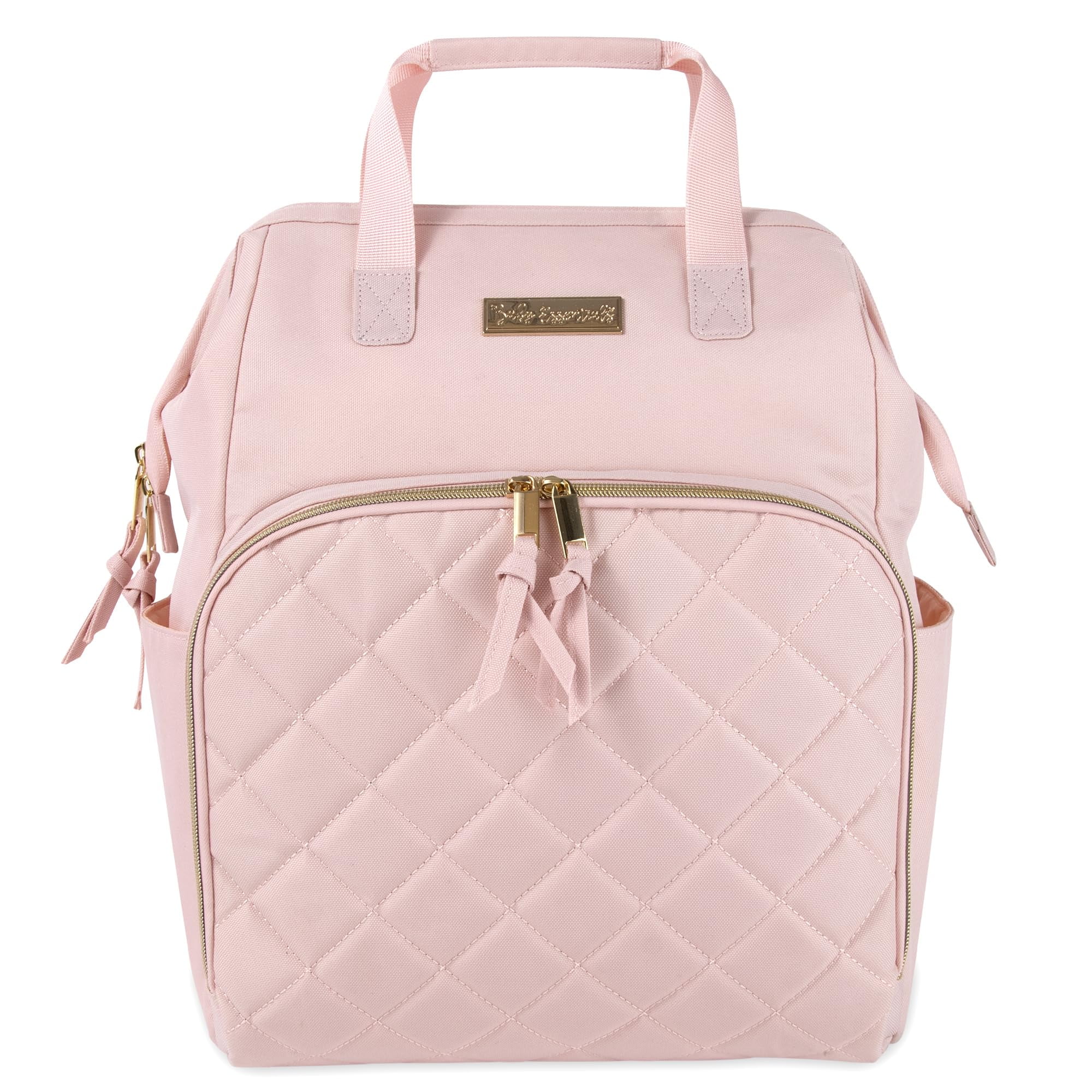 Baby Essentials Super Cooler Main Frame Dual Zipper Closure Diaper Bag Backpack Tote with Matching 6-Ply Changing Pad, Insulated Bottle Pockets and Stroller Straps in Mauve Pink