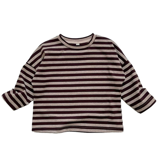 Sunnyoo T-Shirt Rayé pour Grands Garçons Unisexe à Manches Longues à Col Rond T-Shirt Chandail de Dessous Décontracté