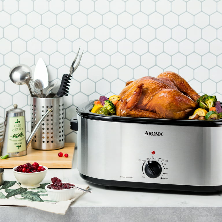 Aroma 22 Quart Electric Roaster Oven Stainless Steel with Self-Basting Lid,  ART-712SB 