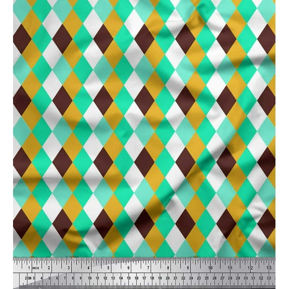 Soimoi Green Cotton Duck Fabric Argyle Check Fabric Prints By Yard 42 Inch Wide