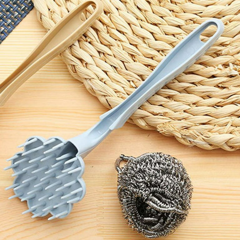 Yannee Long Handle Steel Wire Ball Brush,Blue Steel Wool Scrubber Dish Pot  Scrubber Cleaner Pan Brush for Kitchens, Bathroom and More,1 Pcs