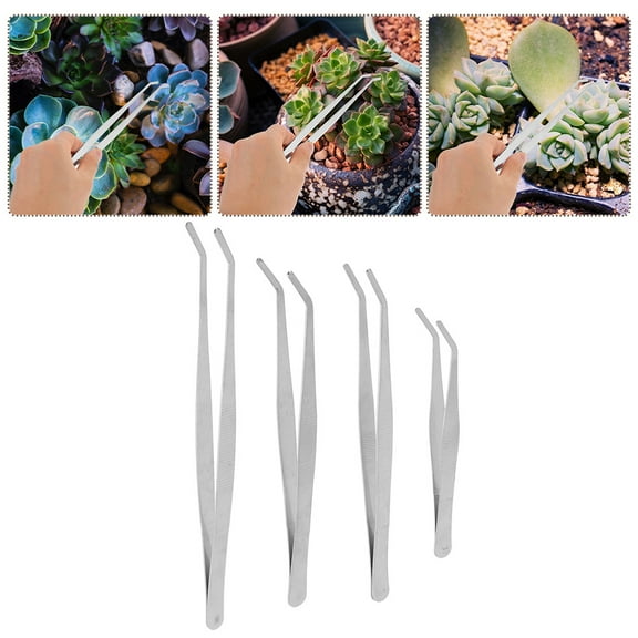 USHOBE Small Planting Tweezers Bonsai Tweezers Tools 4pcs Silver Multi Functional