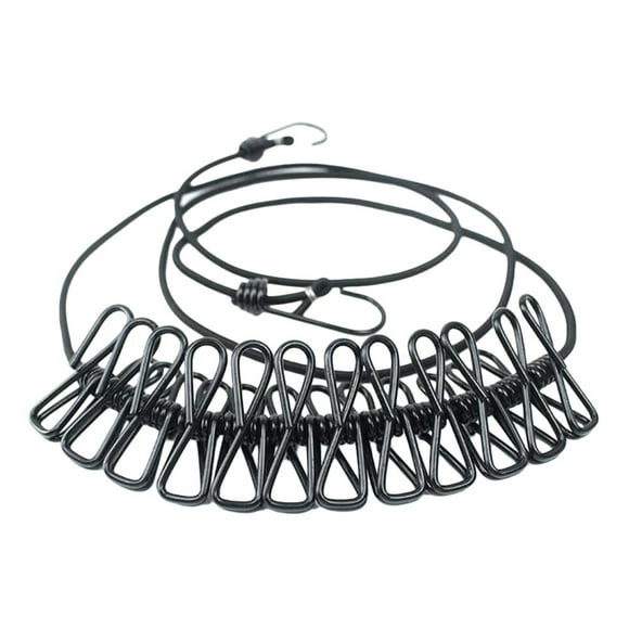 EeaseMX Tendedero portátil elástico con pinzas para el hogar, viajes y acampadas (negro, 1,9 m)