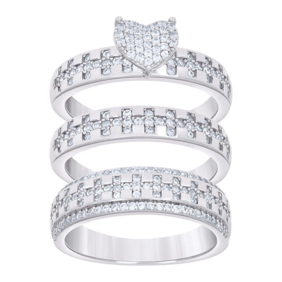 Sterling Silver Cubic-Zirconia Trio Bridal Anniversary Wedding Engagement Band Ring Set Size 6