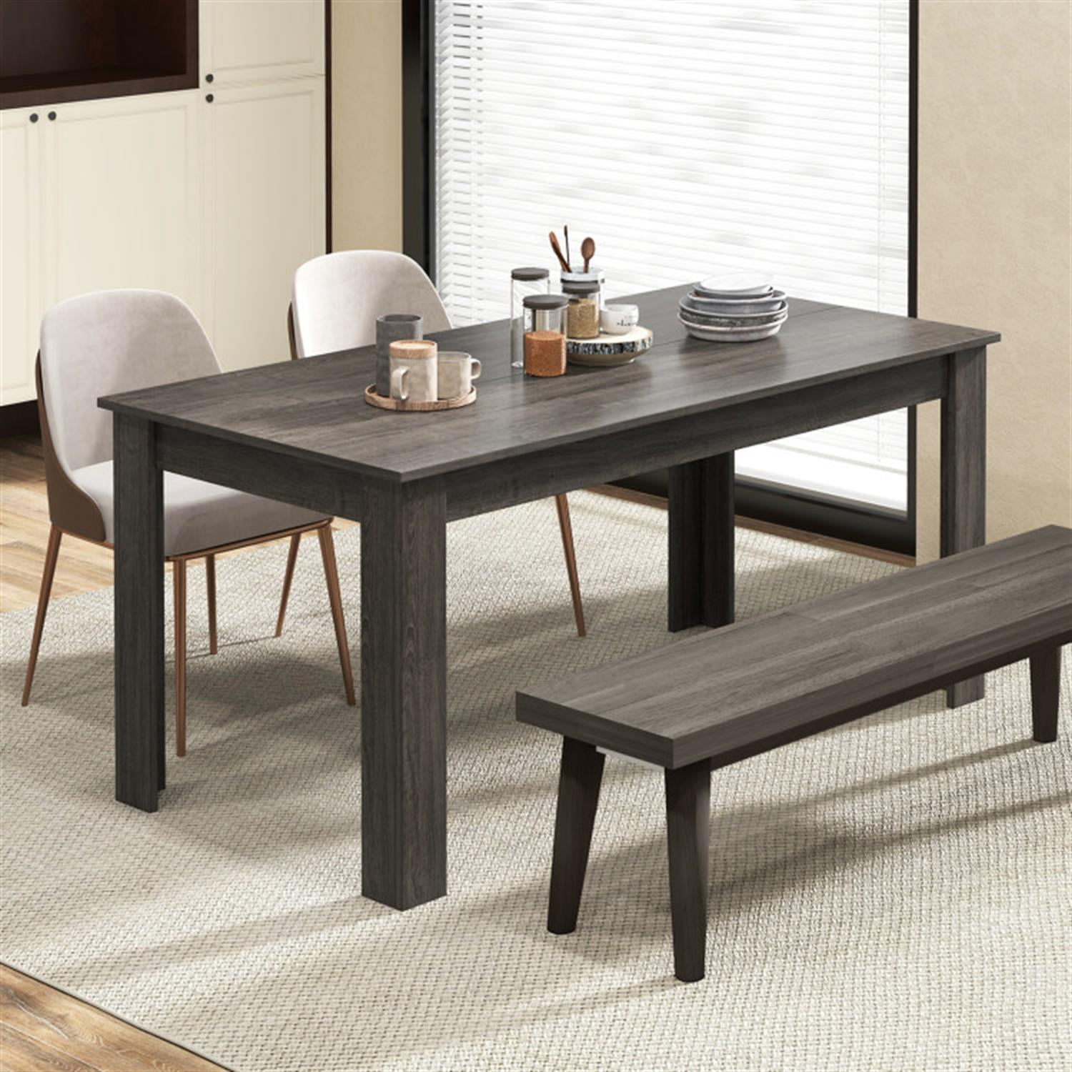 Demi Bonn 63" Modern Dining Kitchen Table for 6 People, Rectangular Dining Table Furniture for Kitchen, Dining Room, Dinette, Breakfast Nook, Gray