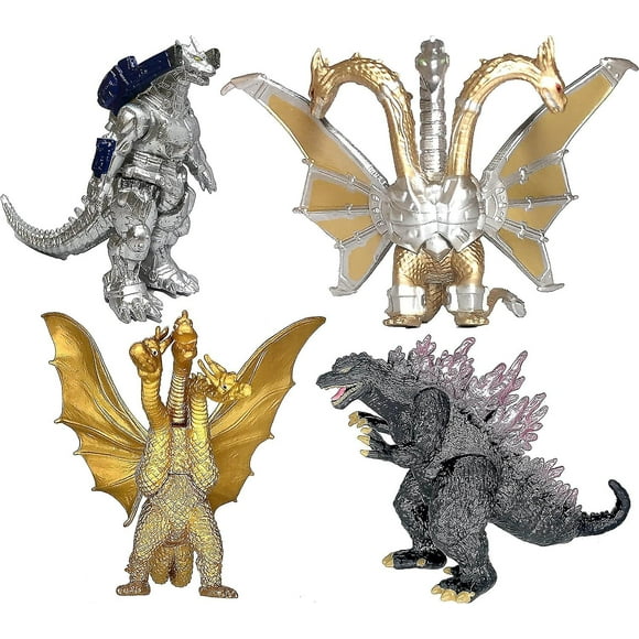 Set of 4 Godzilla Toys Movable Joint Birthday teenager 2019 Action Figures King of the Monsters Burning Heisei Mecha Ghidorah Pack Plastic Mini Dinosaur P--Jinjin