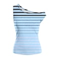 thumbnail image 6 of Fewfanhot Womens Tops One Off Shoulder Striped Tee Tops Casual Loose Fit Crop Tshirt Summer Outfits, 6 of 6