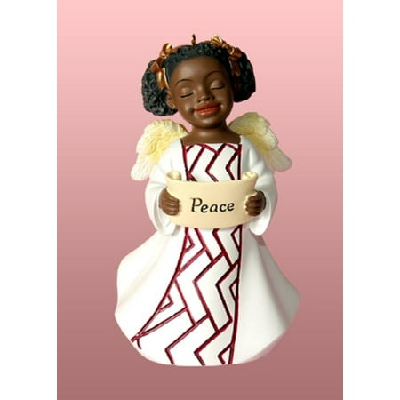 African American Peace Angel in White Dress Christmas Tree Ornament