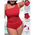 thumbnail image 2 of Asoul Plus Size One Shoulder Scalloped Bathing Suits for Womens Ruched Full Coverage Swimwear Ribbed One Piece Swimsuit Womens, 2 of 11