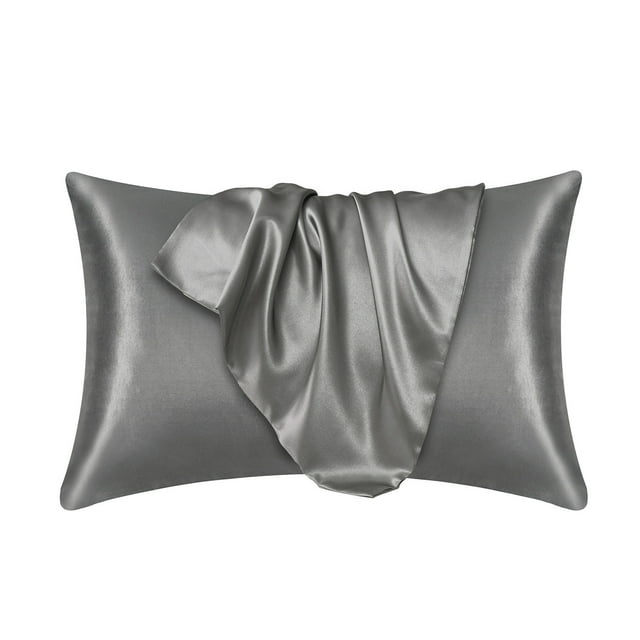 Matoen12 Solid Color Satin Cooling Pillowcase, Cold Feeling Summer Polyester Breathable Bed Pillow Cases Skin-Friendly Pillow Covers for Home Student Dormitory, Home Decor, 20"x30", 2PC, Gray