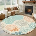 thumbnail image 2 of 6ft Round Rug Coastal Turquoise Area Rugs for Living Room Bedroom Washable Non Slip Circle Rug Ocean Coral Starfish Shell Modern Sea Indoor Floor Carpet for Kitchen Entryway Office Dining Room, 2 of 9